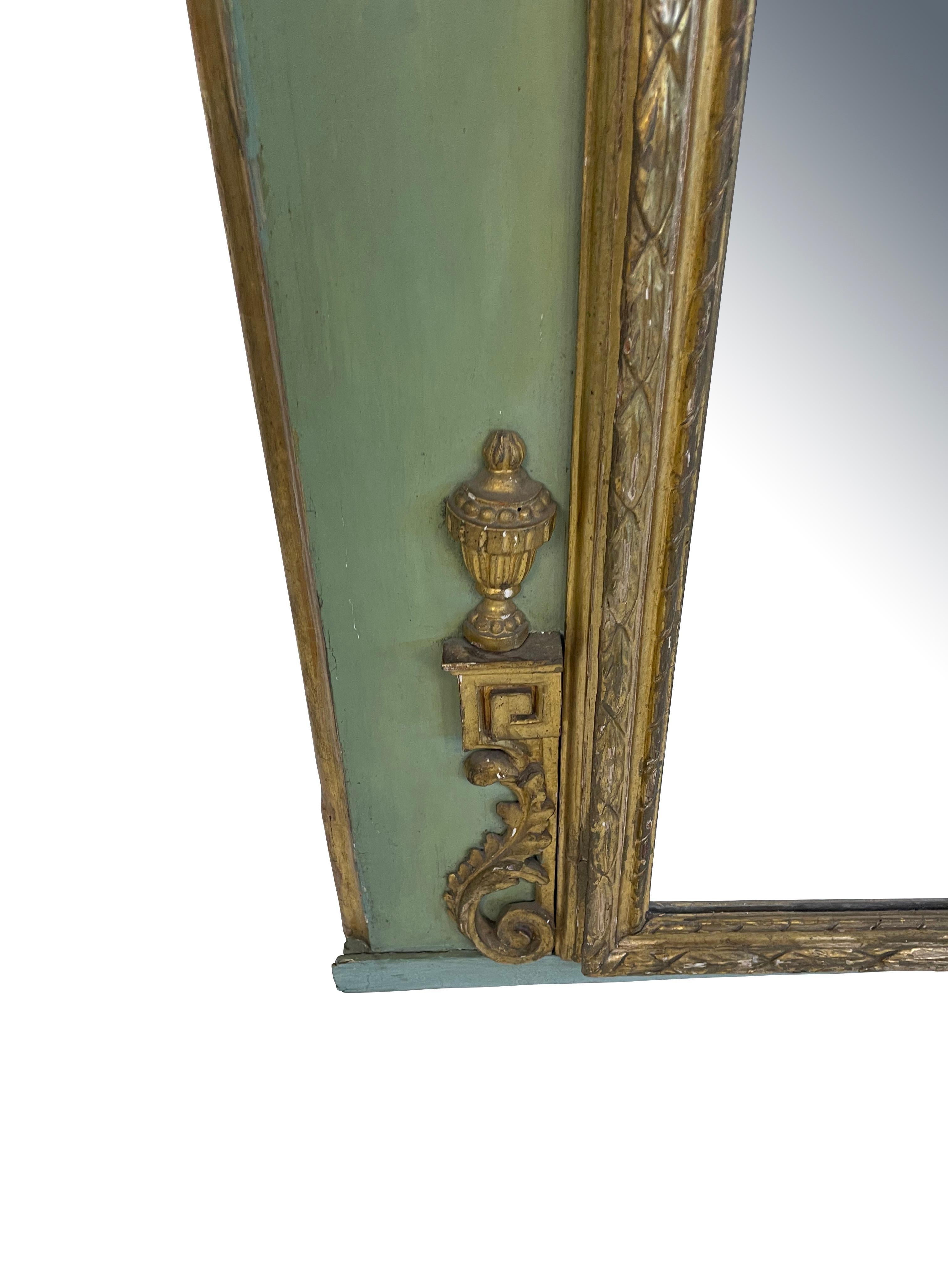 !9th Century Teal/Green and Gilt European Wall Mirror In Good Condition In Essex, MA