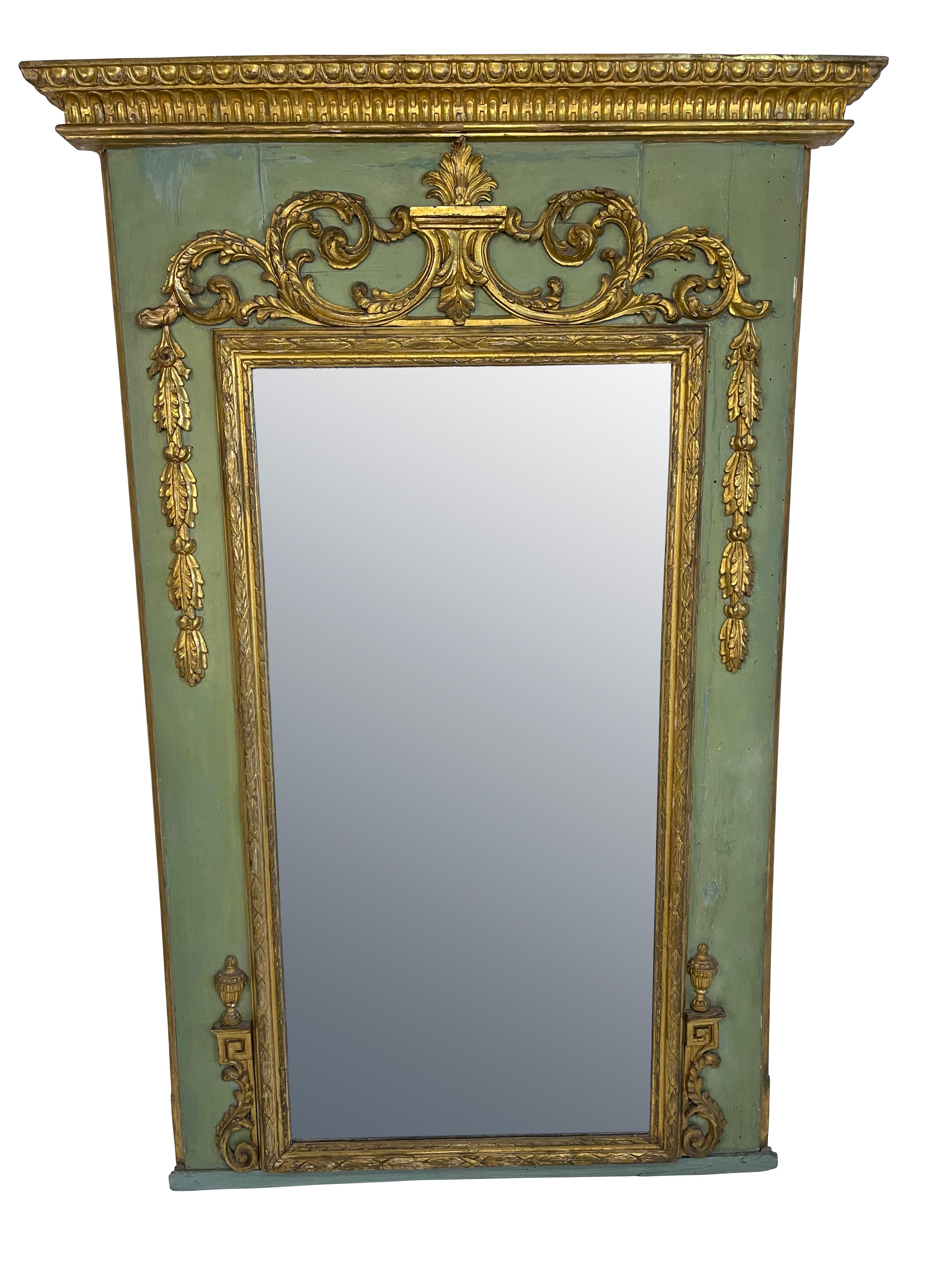 19th Century !9th Century Teal/Green and Gilt European Wall Mirror