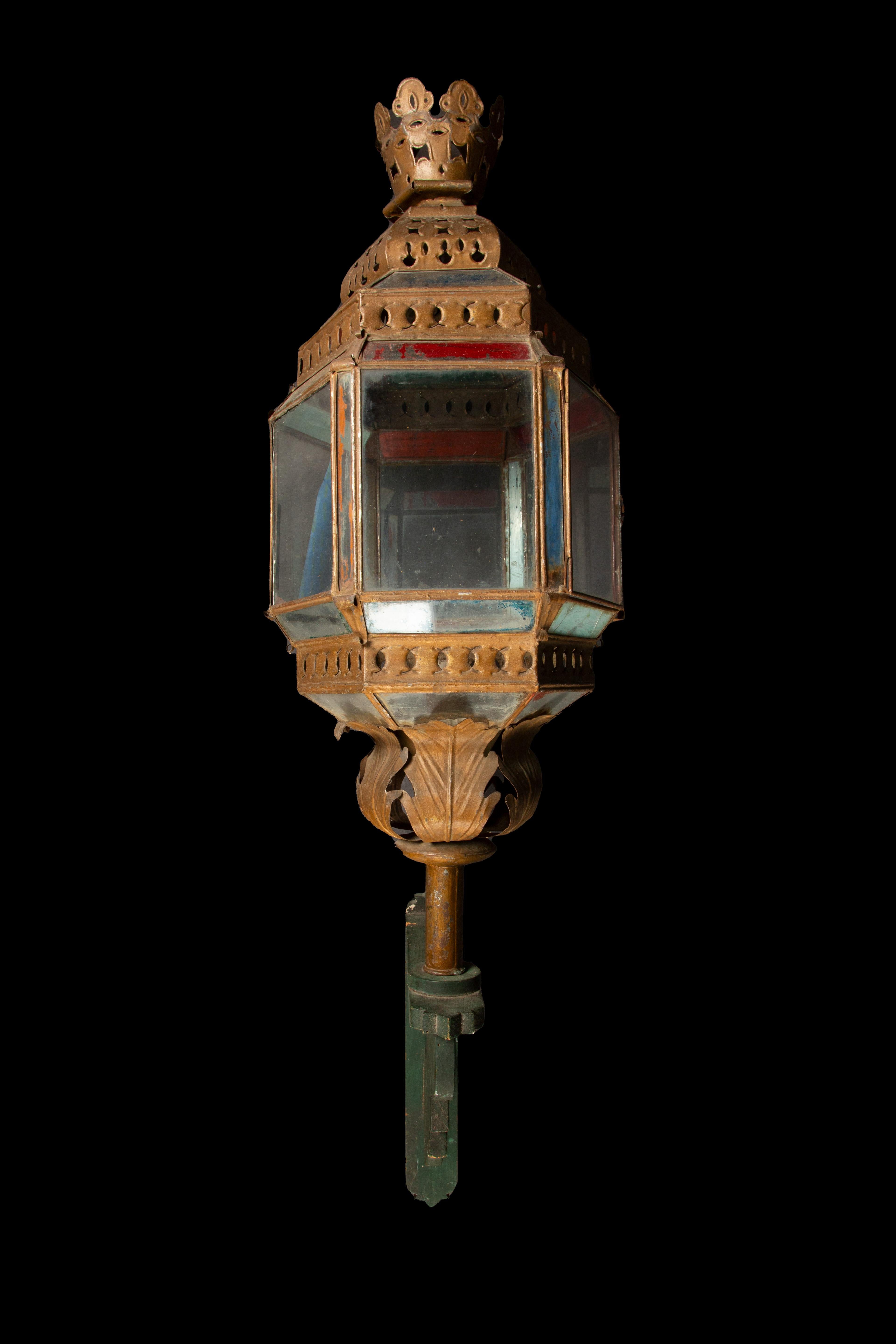 Italian 19th Century Venetian Lantern Pair: Exquisite Artistry on Custom Wood Brackets For Sale
