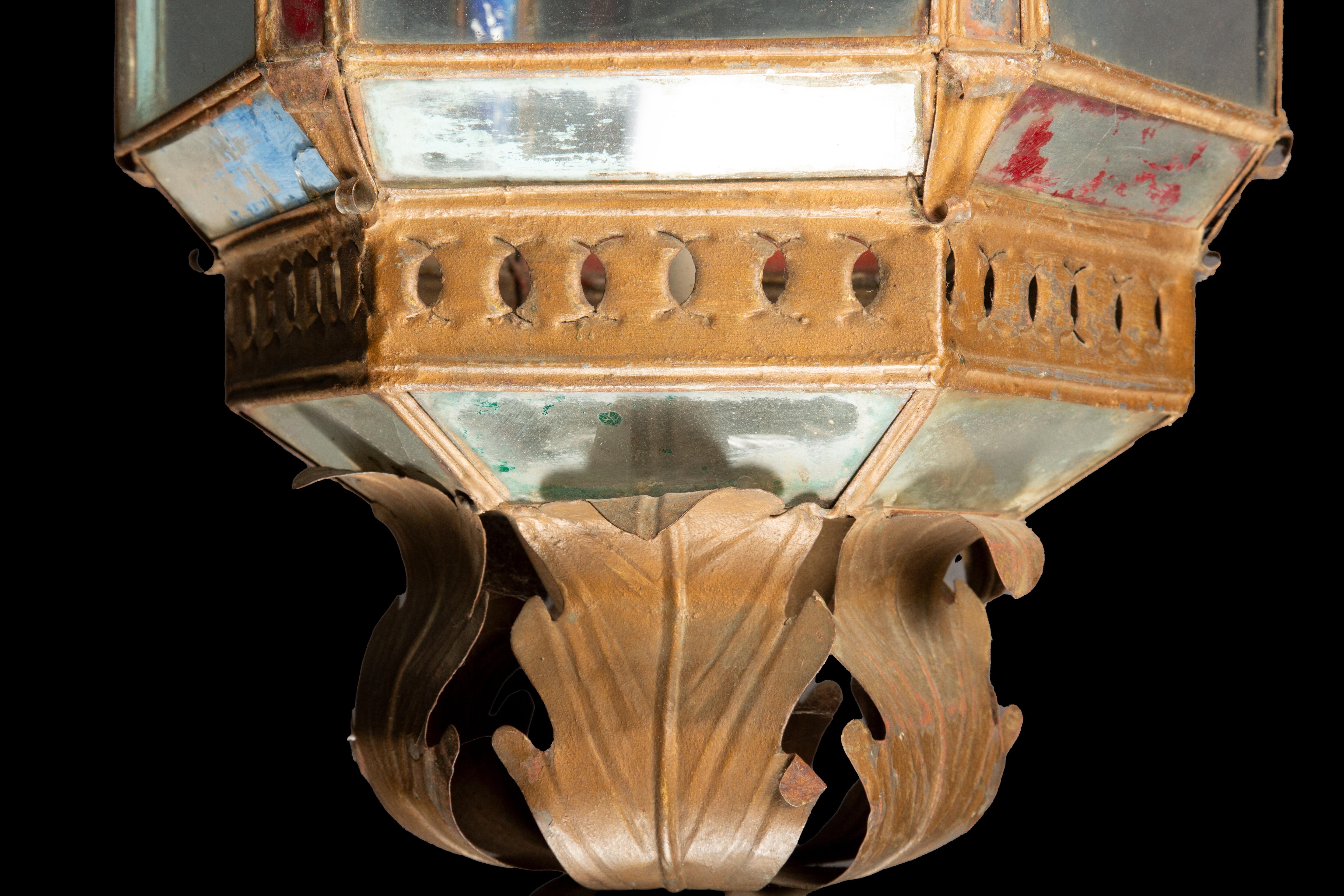 Brass 19th Century Venetian Lantern Pair: Exquisite Artistry on Custom Wood Brackets For Sale
