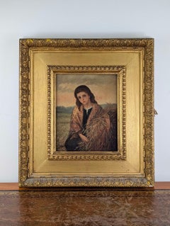 19th Century Victorian Portrait of a Young Peasant Girl on Canvas