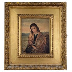 19th Century Victorian Portrait of a Young Peasant Girl on Canvas