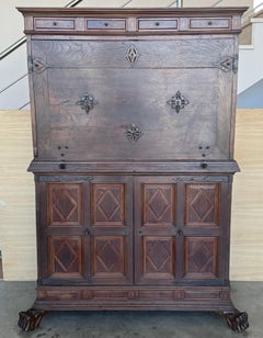 !9th Spanish Solid Walnut Cabinet on Stand or Bargueño, Desk