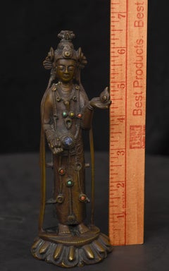9thC or Later Korean Bronze Buddha Bodhisattva. Solid Cast, Stones. Finely Cast.