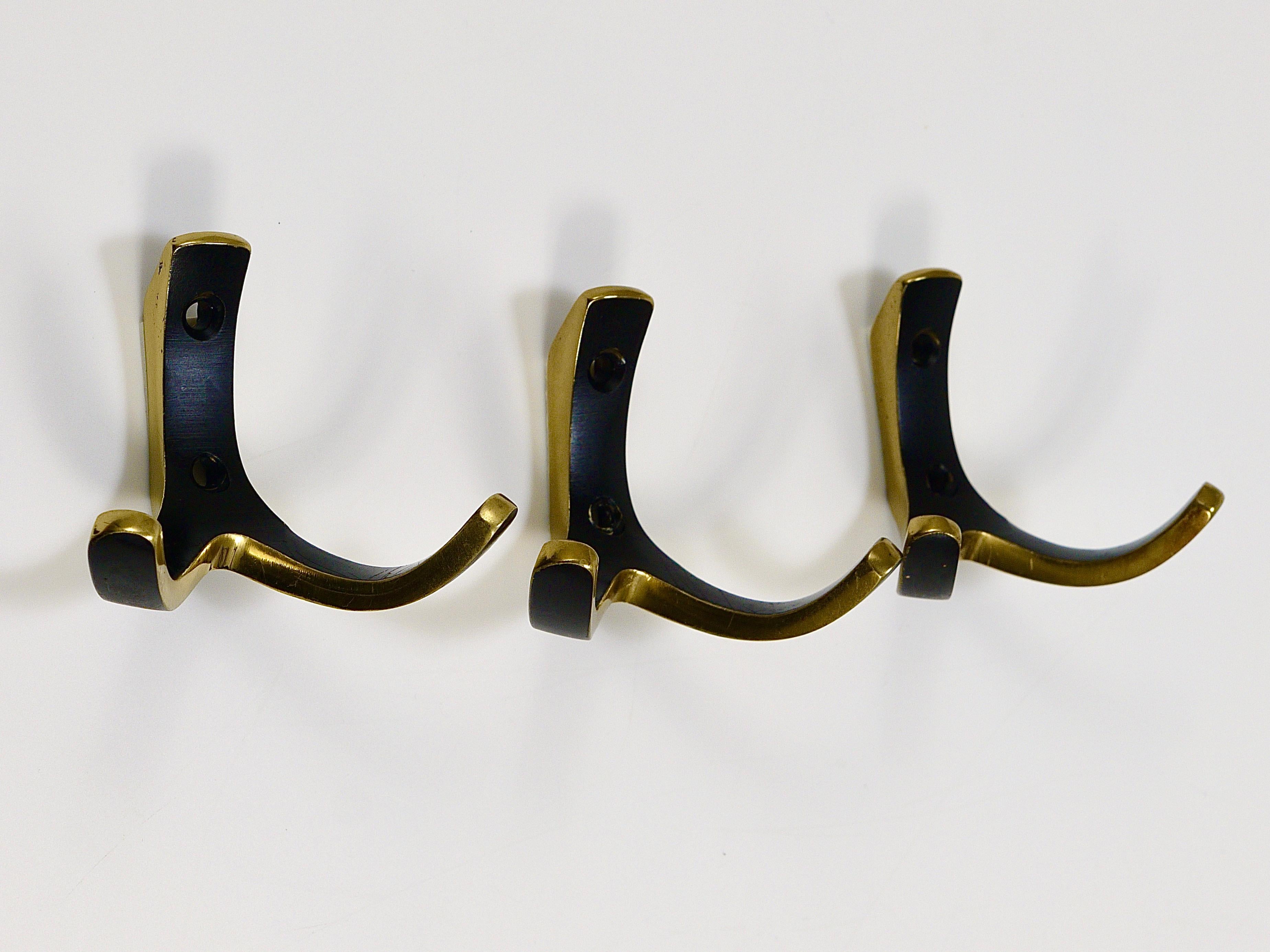 20th Century 8x Mid-Century Brass Double Wall Hooks by Herta Baller, Austria, 1950s For Sale