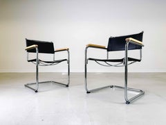 1x Chaise originale Thonet S33/ S34 avec accoudoir Mart Stam cuir noir