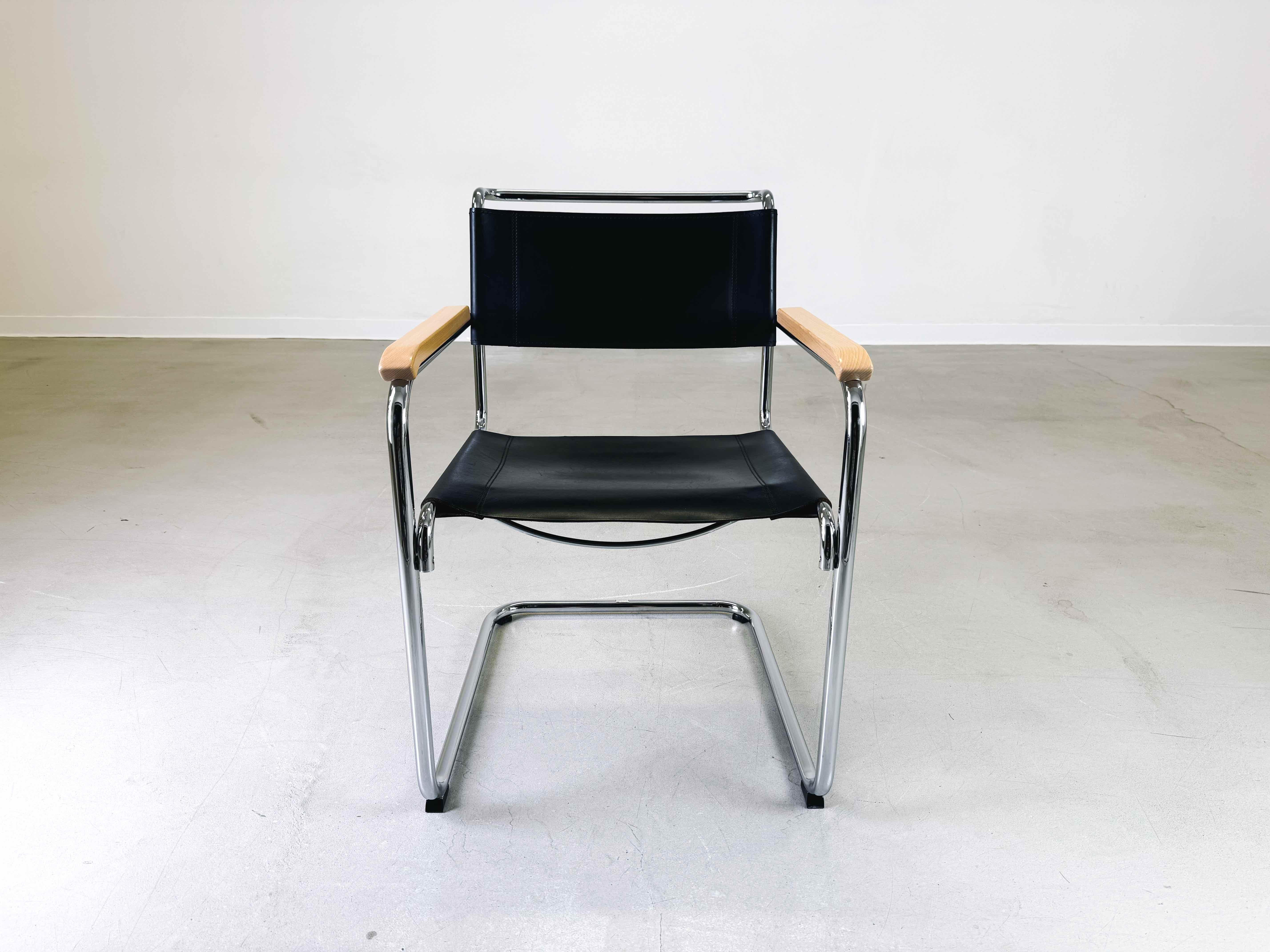 7x Original Thonet chair S33/ S34 with armrest Mart Stam leather black For Sale 2