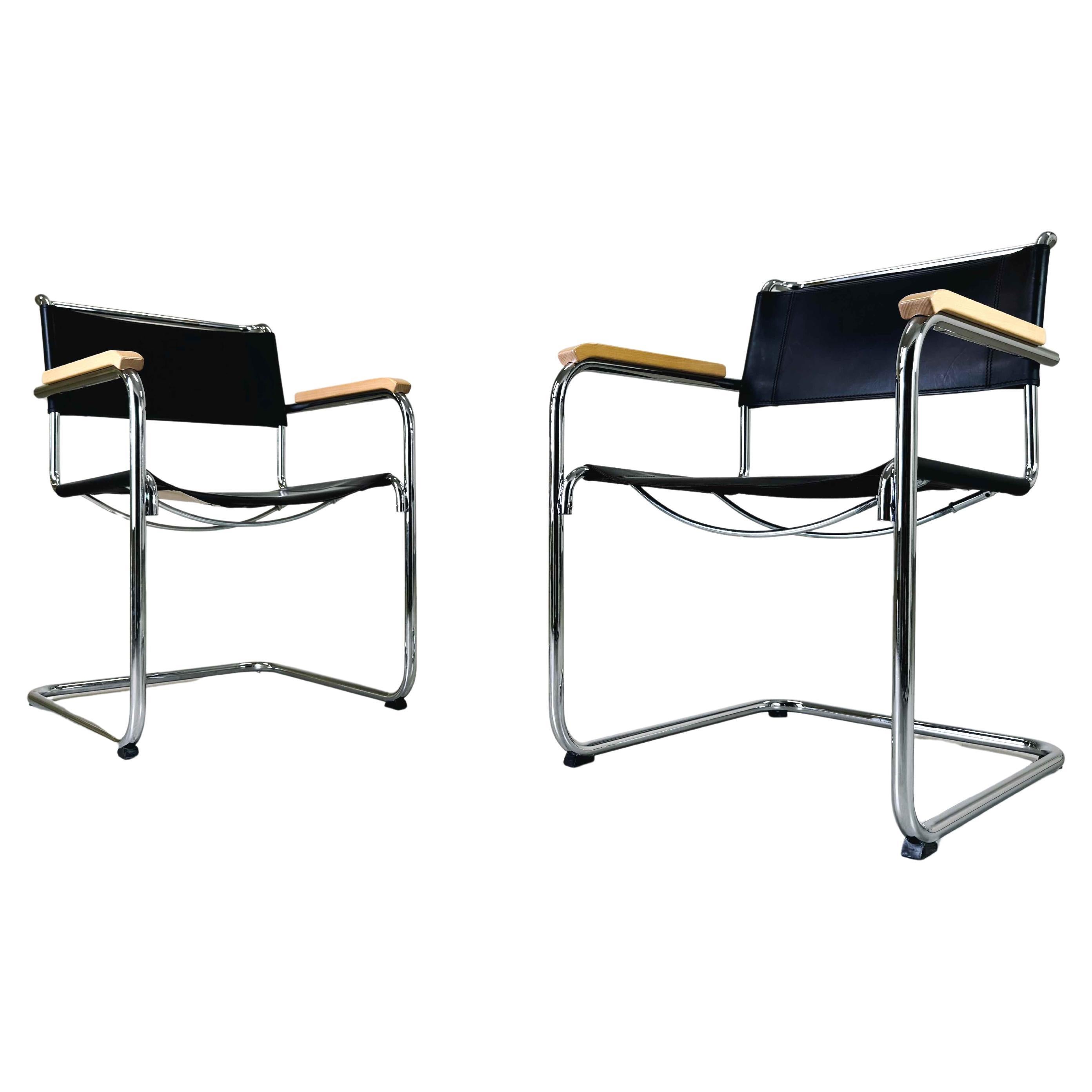 7x Original Thonet chair S33/ S34 with armrest Mart Stam leather black