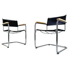 7x Original Thonet chair S33/ S34 with armrest Mart Stam leather black