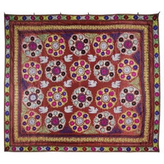 9x10.2 Ft One of a Kind Vintage Silk Embroidery Bed Cover. Wall Hanging