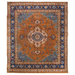 Antique Heriz Serapi Geometric Design Blue Brown 1900, Antique Persian