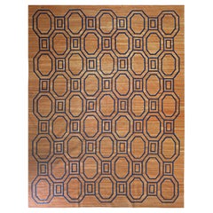 9x11 Brown Flat Weave Wool Linked Octagons Geometric Modern Carpet Rug
