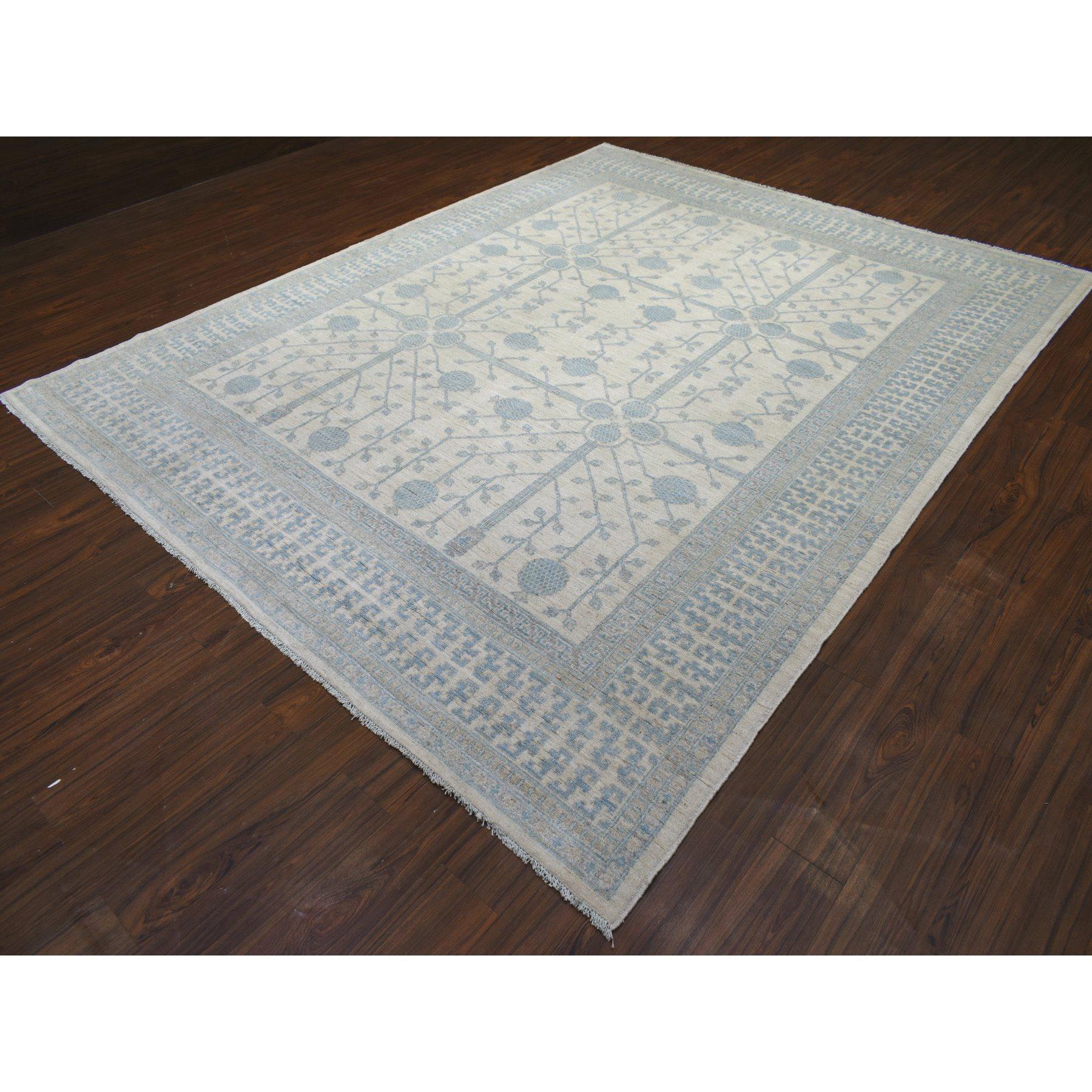 Afghan Tapis Peshawar 9'x11' Ivory Milk Wash, laine pure nouée à la main, teintures naturelles en vente