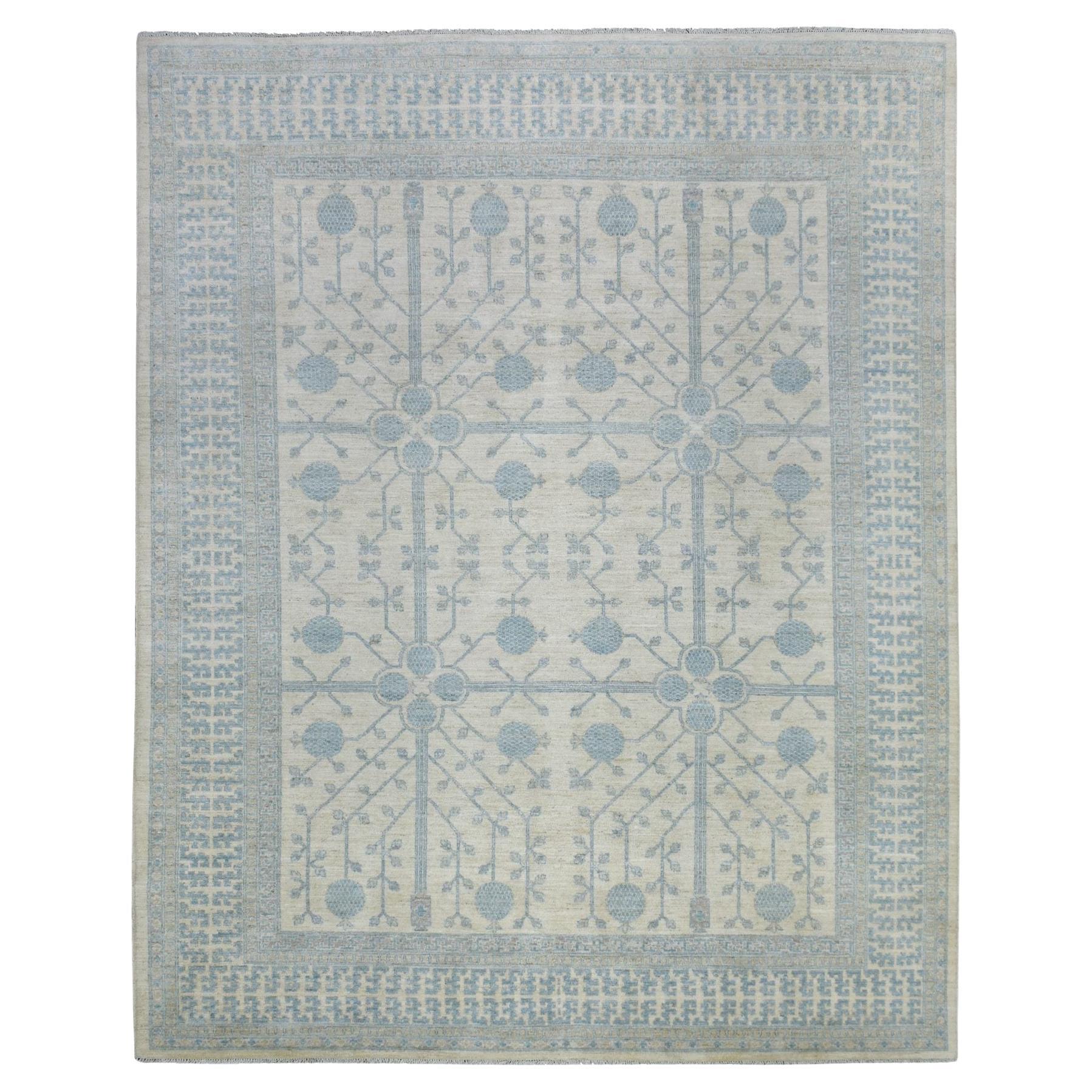 9'x11' Ivory Milk Wash Peshawar, Hand Knotted Pure Wool Natural Dyes, Rug