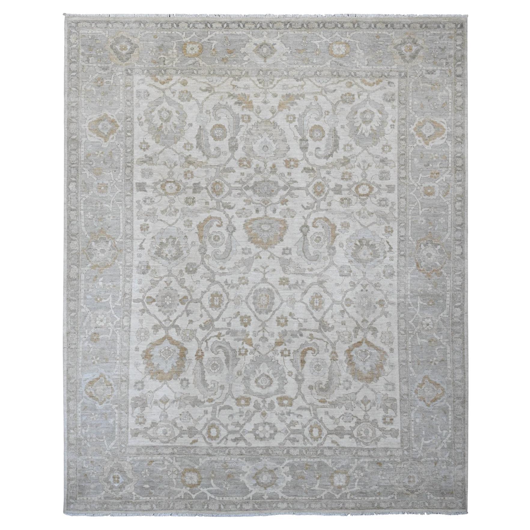 9'x11' Bianco Peshawar Heriz All Over Design annodato a mano in lana orientale in vendita