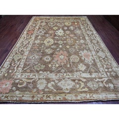 9'x11'10" Almond Brown Hand Knotted Afghan Angora Oushak Pure Wool Oriental Rug