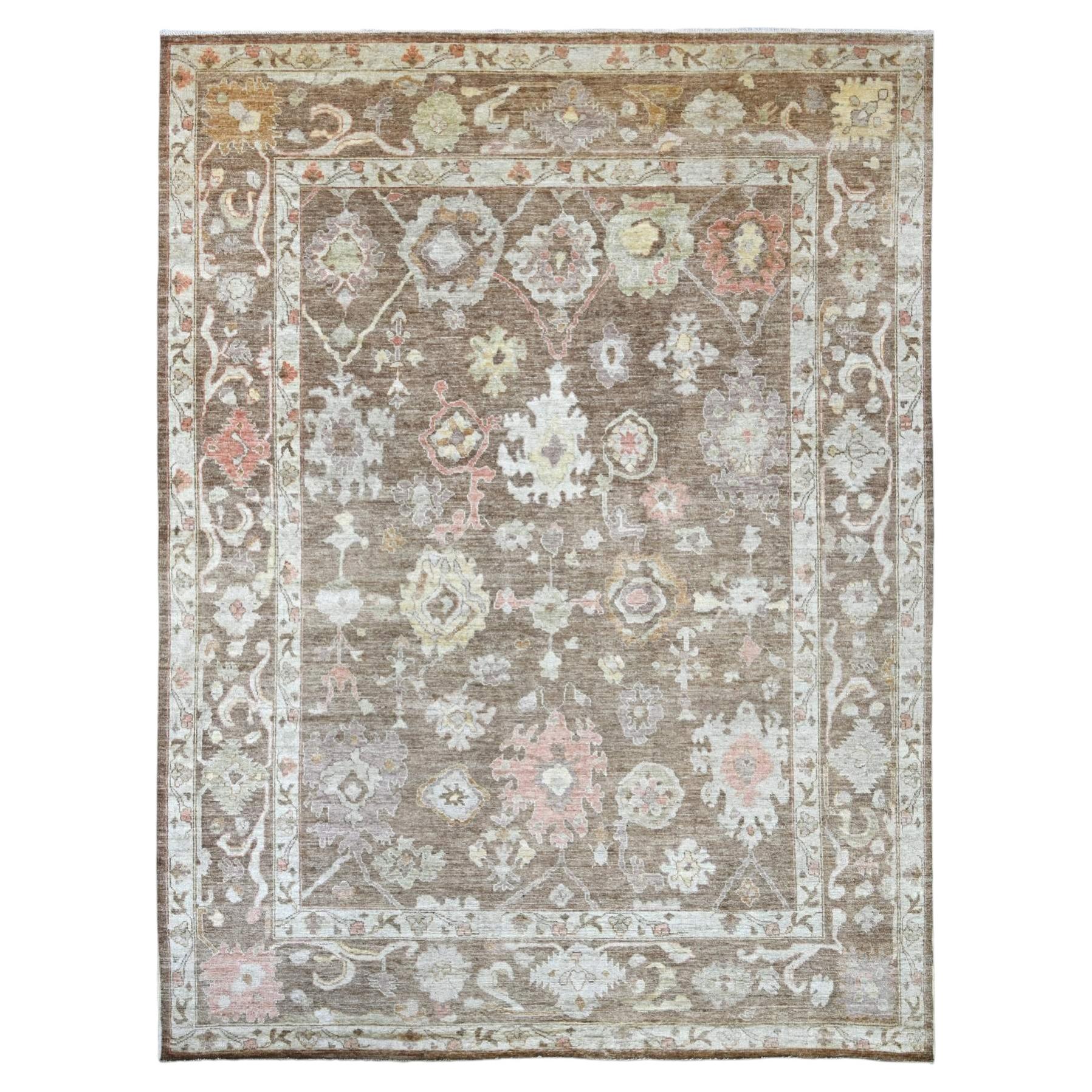 9'x11'10" Mandelbrauner handgeknüpfter afghanischer Angora Oushak Teppich aus reiner Wolle Orientteppich