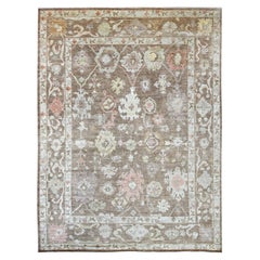 9'x11'10" Almond Brown Hand Knotted Afghan Angora Oushak Pure Wool Oriental Rug