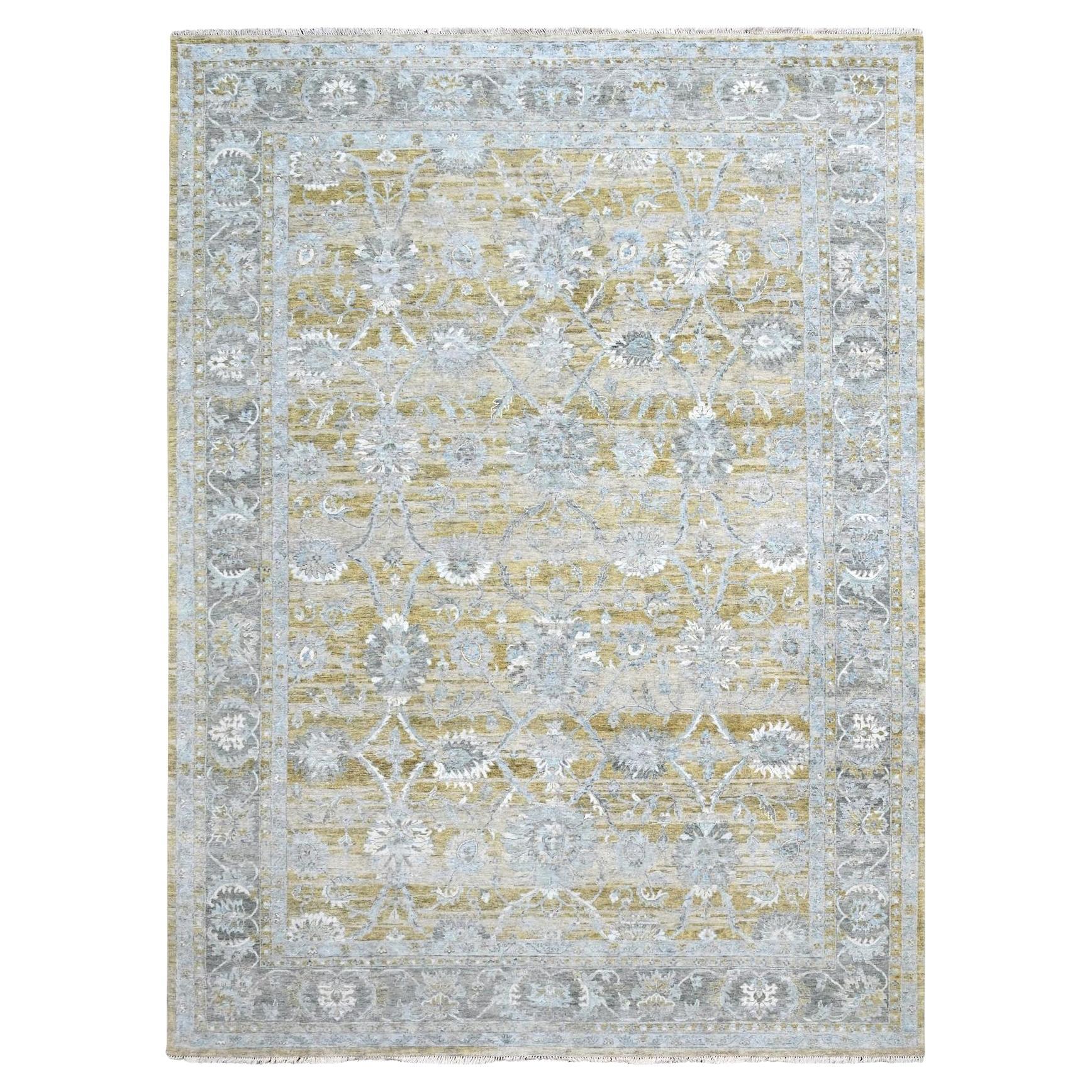 9'x11'10" Biscotti Brown Abrash Antiqued Persian Hand Knotted Pure Wool Rugs (Tappeto persiano annodato a mano) in vendita