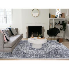 9'x11'10" Black Erased Serapi Heriz Design Wool and Silk Hand Loomed Rug