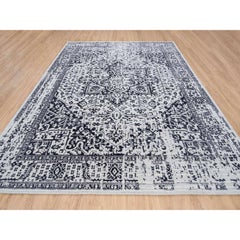 9'x11'10" Black Erased Serapi Heriz Design Wool and Silk Hand Loomed Rug