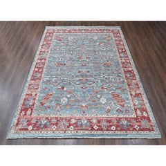 9'x11'10" Blue Antiqued Zoroastrian Heris All Over Design Hand Knotted Wool Rug