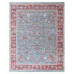 9'x11'10" Blue Antiqued Zoroastrian Heris All Over Design Hand Knotted Wool Rug