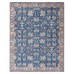 9'x11'10" Blue Antiqued Sultanabad Design Hand Knotted Pure Wool Oriental Rug