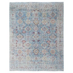 9'x11'10" Blue Broken and Erased Zoroastrian Design Hand Knotted Pure Wool Rug