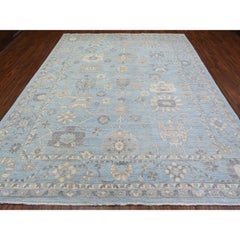 9'x11'10" Blu Morbida Lana Annodata a Mano Afgana Oushak Design/One Tappeto Orientale