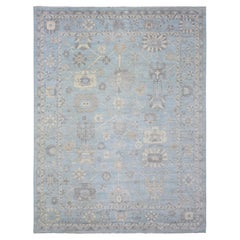 9'x11'10" Blu Morbida Lana Annodata a Mano Afgana Oushak Design/One Tappeto Orientale