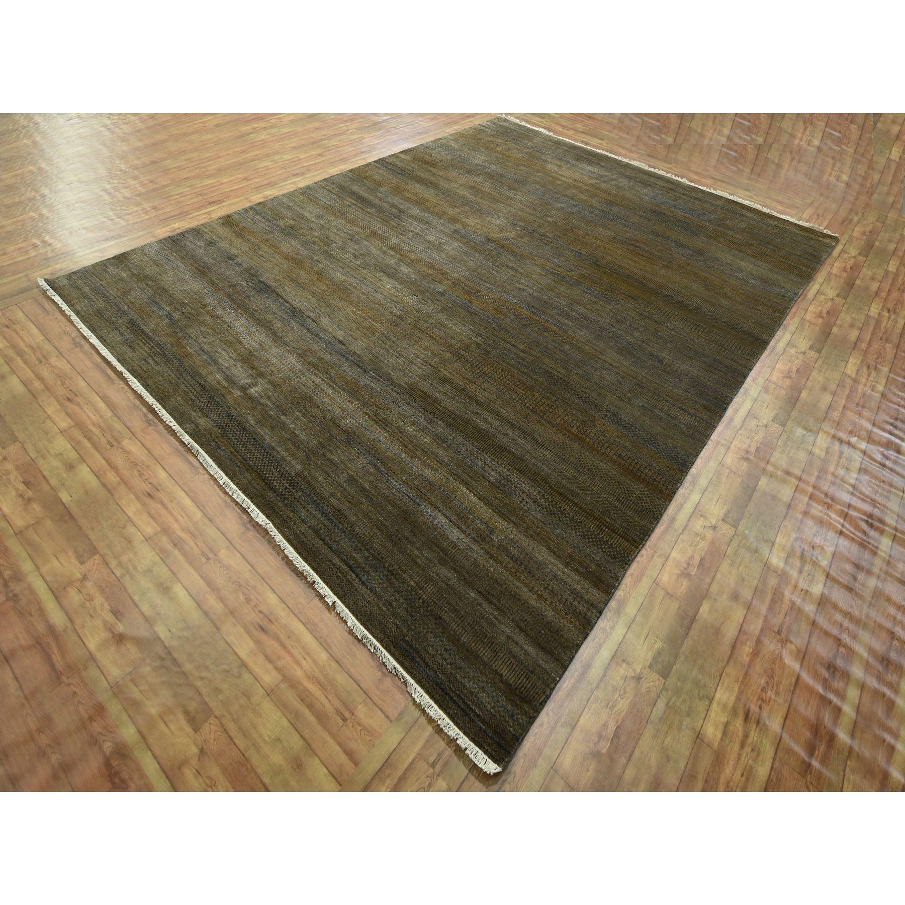 Moderno Tappeto orientale in lana e seta annodato a mano con design moderno a base di erba, di dimensioni 9'x11'10