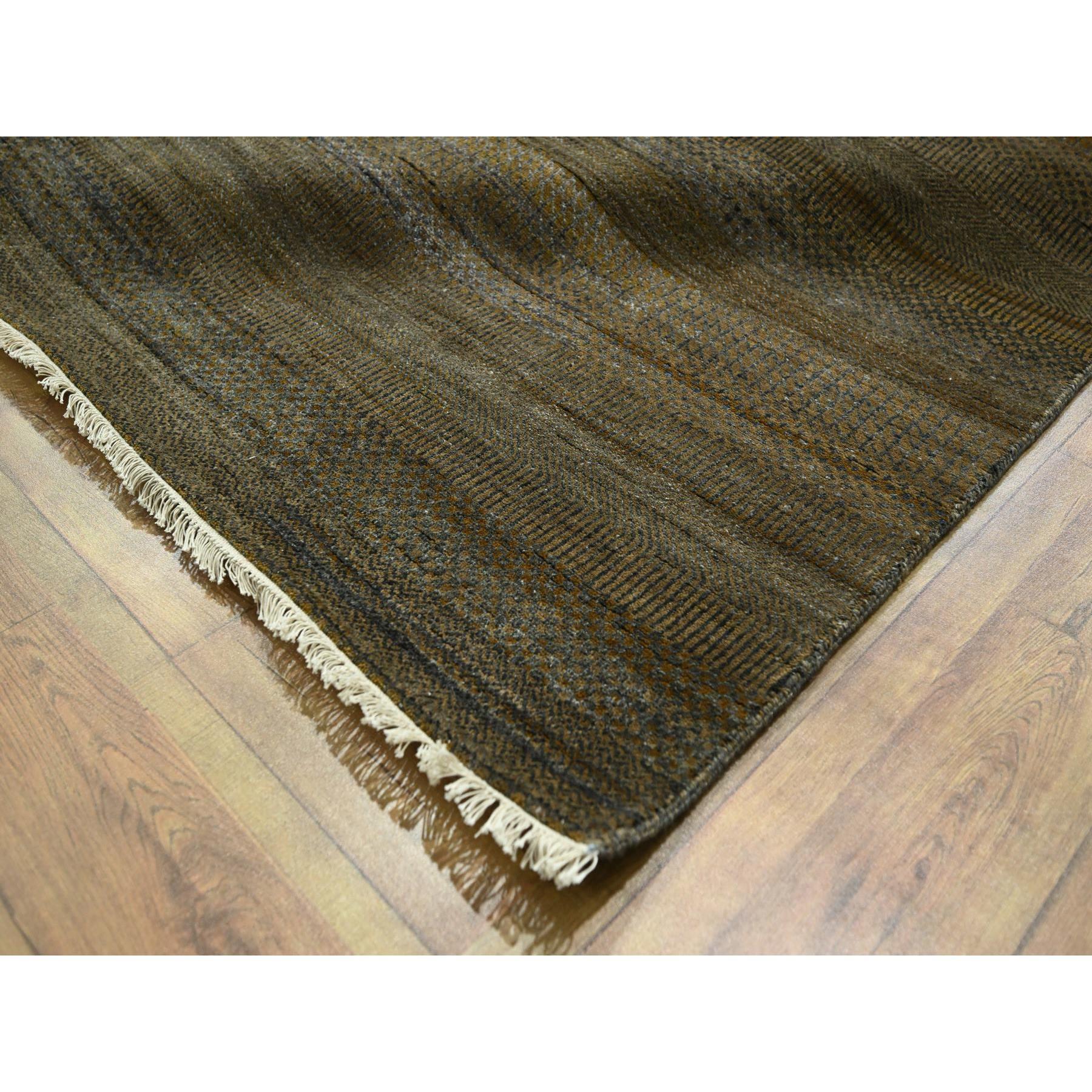 Tappeto orientale in lana e seta annodato a mano con design moderno a base di erba, di dimensioni 9'x11'10