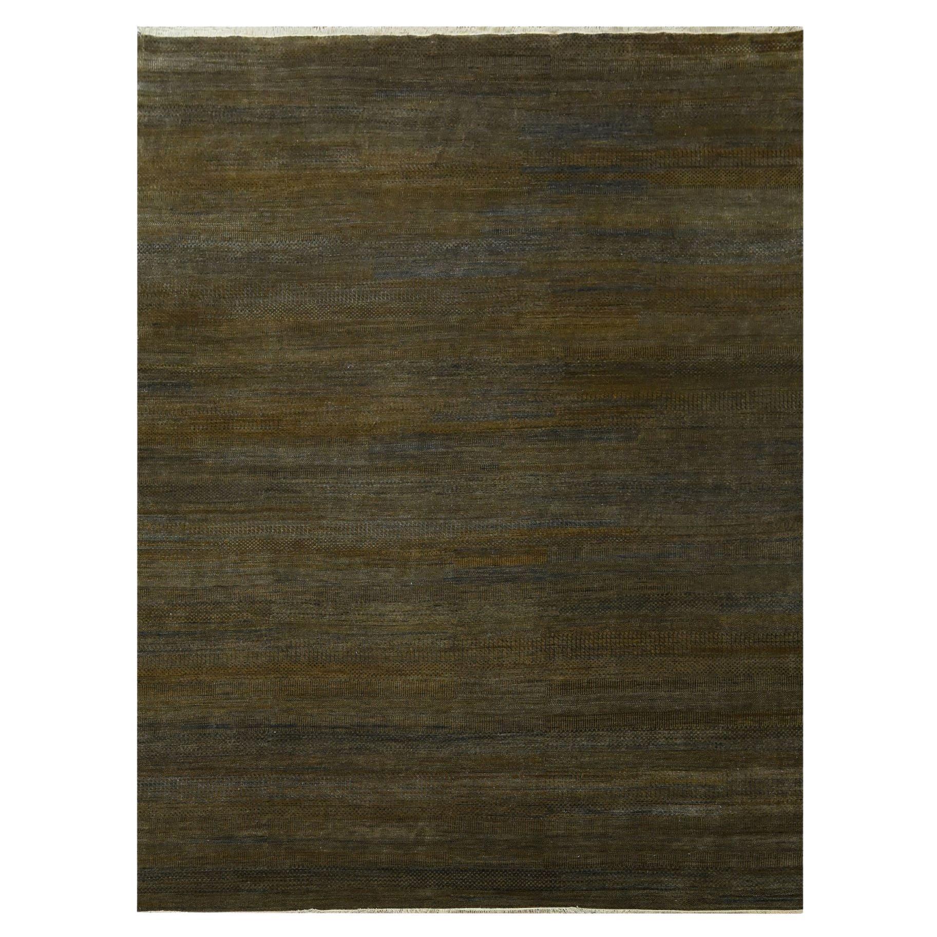 Tappeto orientale in lana e seta annodato a mano con design moderno a base di erba, di dimensioni 9'x11'10".