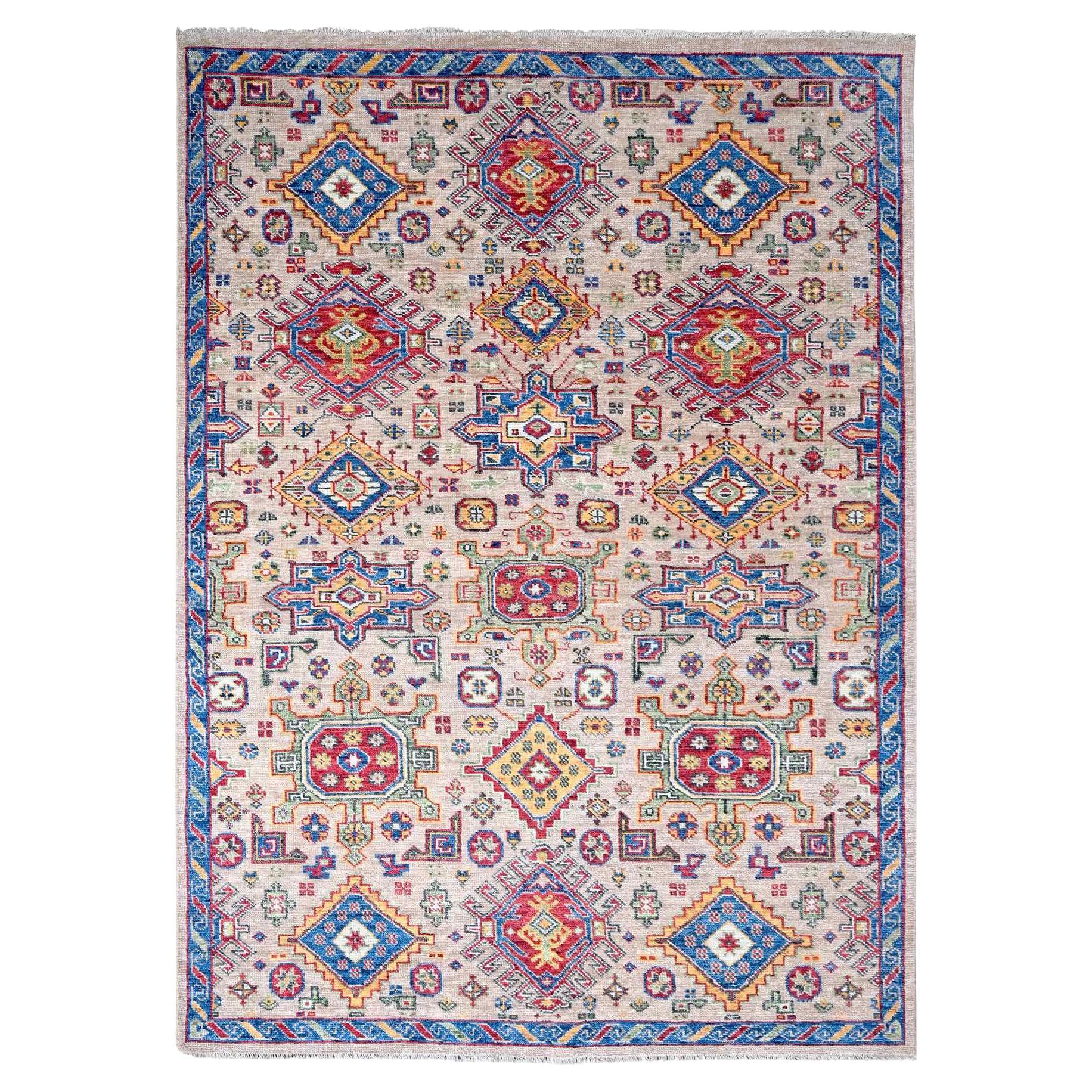 9'x11'10" Camel 100% Wool Supple Hand Knotted Geometric Design Oriental Rug For Sale