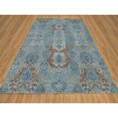 9'x11'10" Cerulean Blue Jewelry Design Wool and Silk Hand Knotted Oriental Rug