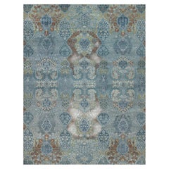 9'x11'10" Cerulean Blue Jewelry Design Wool and Silk Hand Knotted Oriental Rug