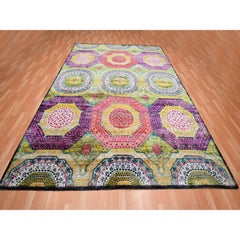 9'x11'10" Colorful Mamluk Design Sari Silk with Textured Wool Hand Knotted Rug