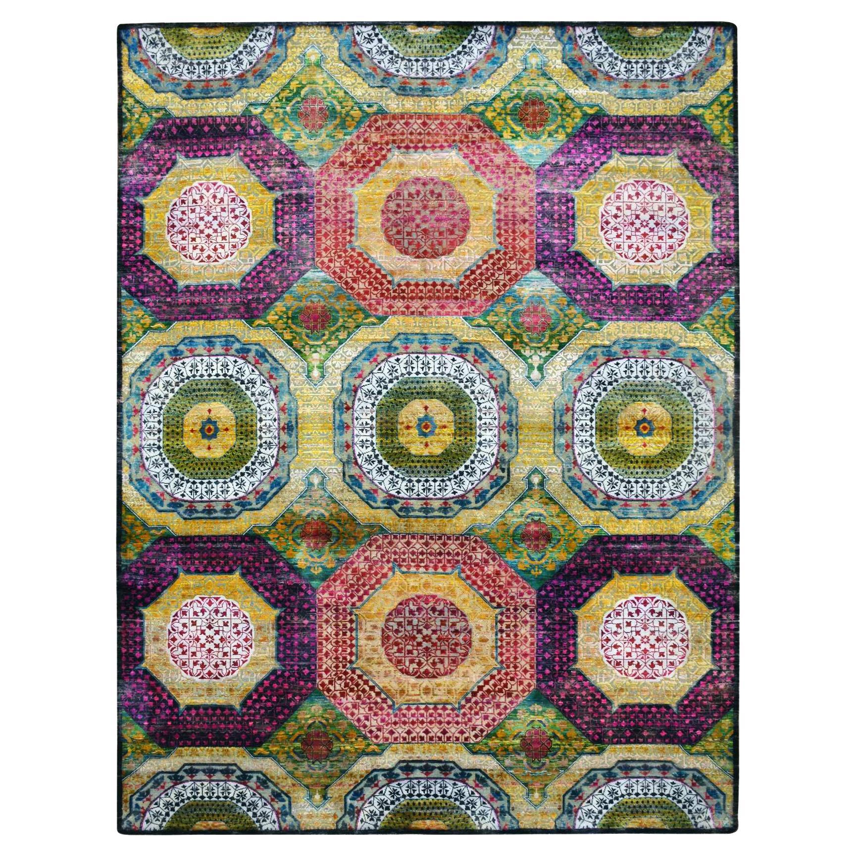 9'x11'10" Colorful Mamluke Design Sari Silk with Textured Wool Hand Knots Rugs (Tappeto annodato a mano)