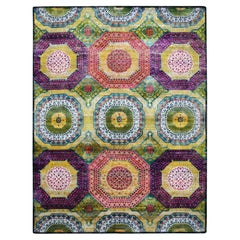 9'x11'10" Colorful Mamluke Design Sari Silk with Textured Wool Hand Knots Rugs (Tappeto annodato a mano)