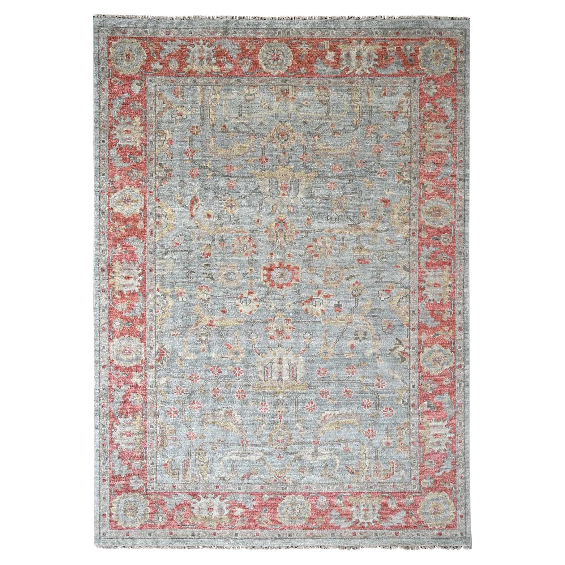 9'x11'10" Contented Green Hand Knotted Supple All Wool Oushak Design Rug