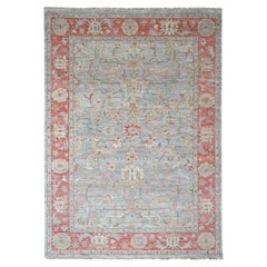 9'x11'10" Contented Green Hand Knotted Supple All Wool Oushak Design Rug