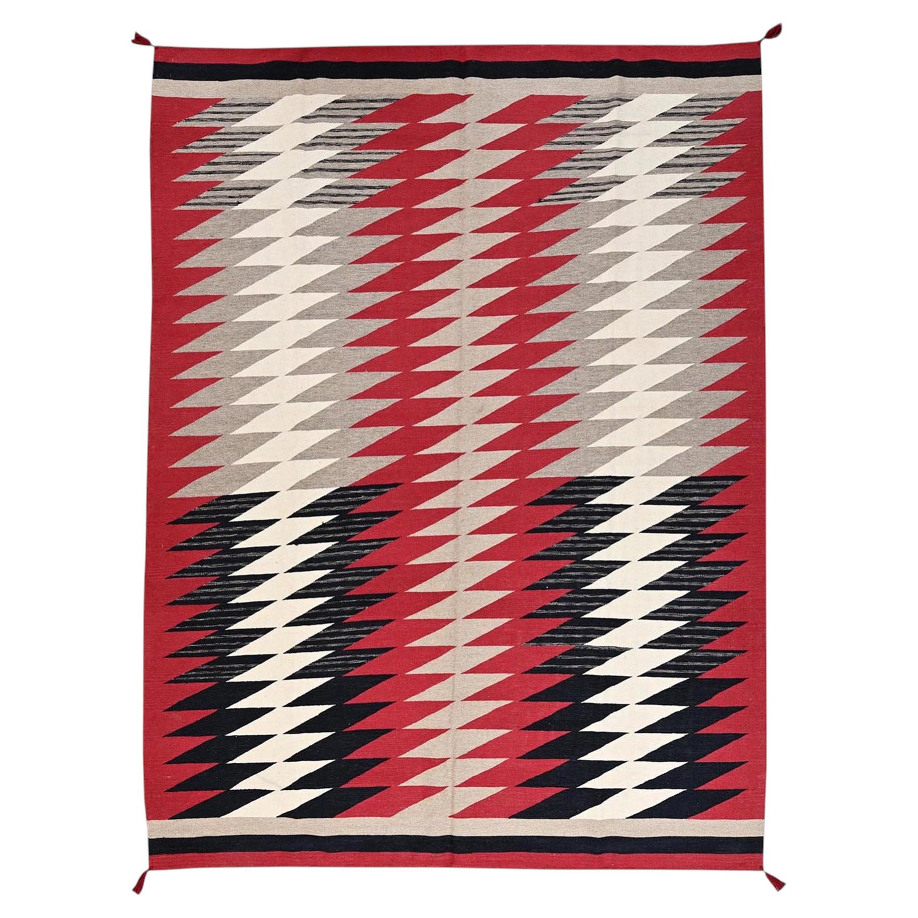 9'x11'10" Crimson Red Southwest Geometric Design Hand Woven Flat Weave Wool Rug