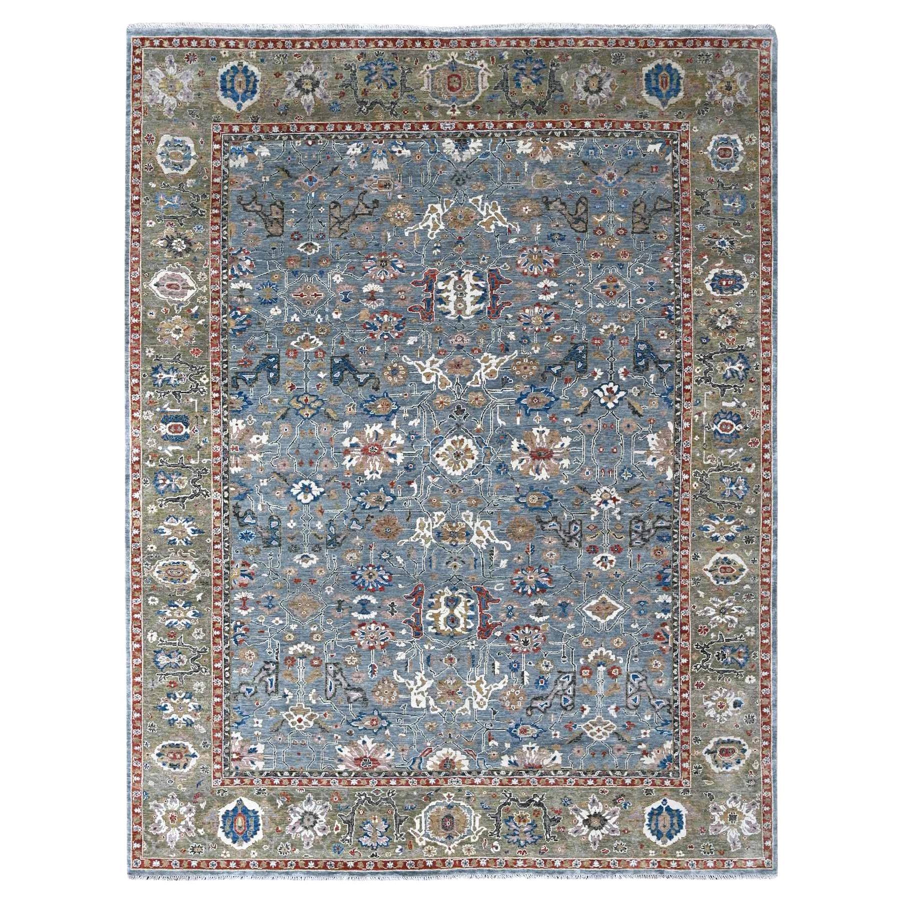 9'x11'10" Debonair Gray All Wool Hand Knotted All Over Heriz Design Oriental Rug