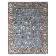 9'x11'10" Debonair Gray All Wool Hand Knotted All Over Heriz Design Oriental Rug