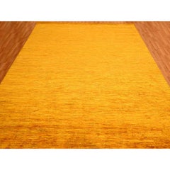 9'x11'10" Gold Color, Plain Solid Design, Pure Sari Silk, Hand Knotted Rug