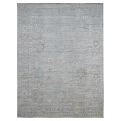 9'x11'10" Gray Afghan Angora Oushak Leaf Design Hand Knotted Wool Oriental Rug