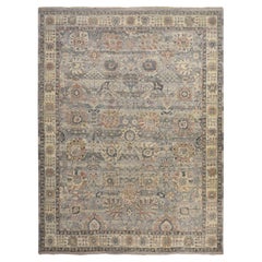 9'x11'10" Gray Antiqued Tabriz Design Distressed Hand Knotted Pure Wool Rug