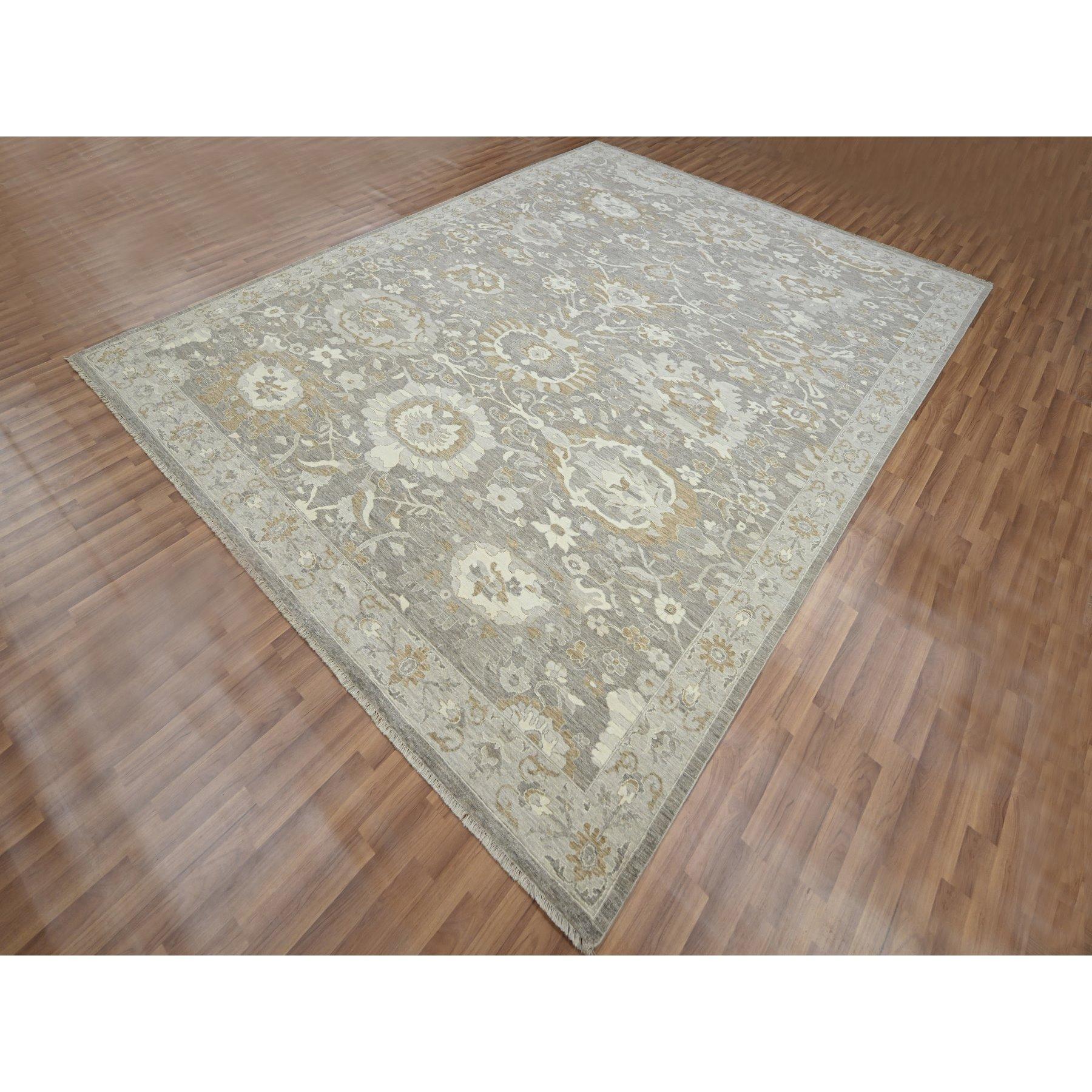 Médiéval Tapis oriental gris noué à la main avec motif de fleurs de Ziegler Mahal 9'x11'10