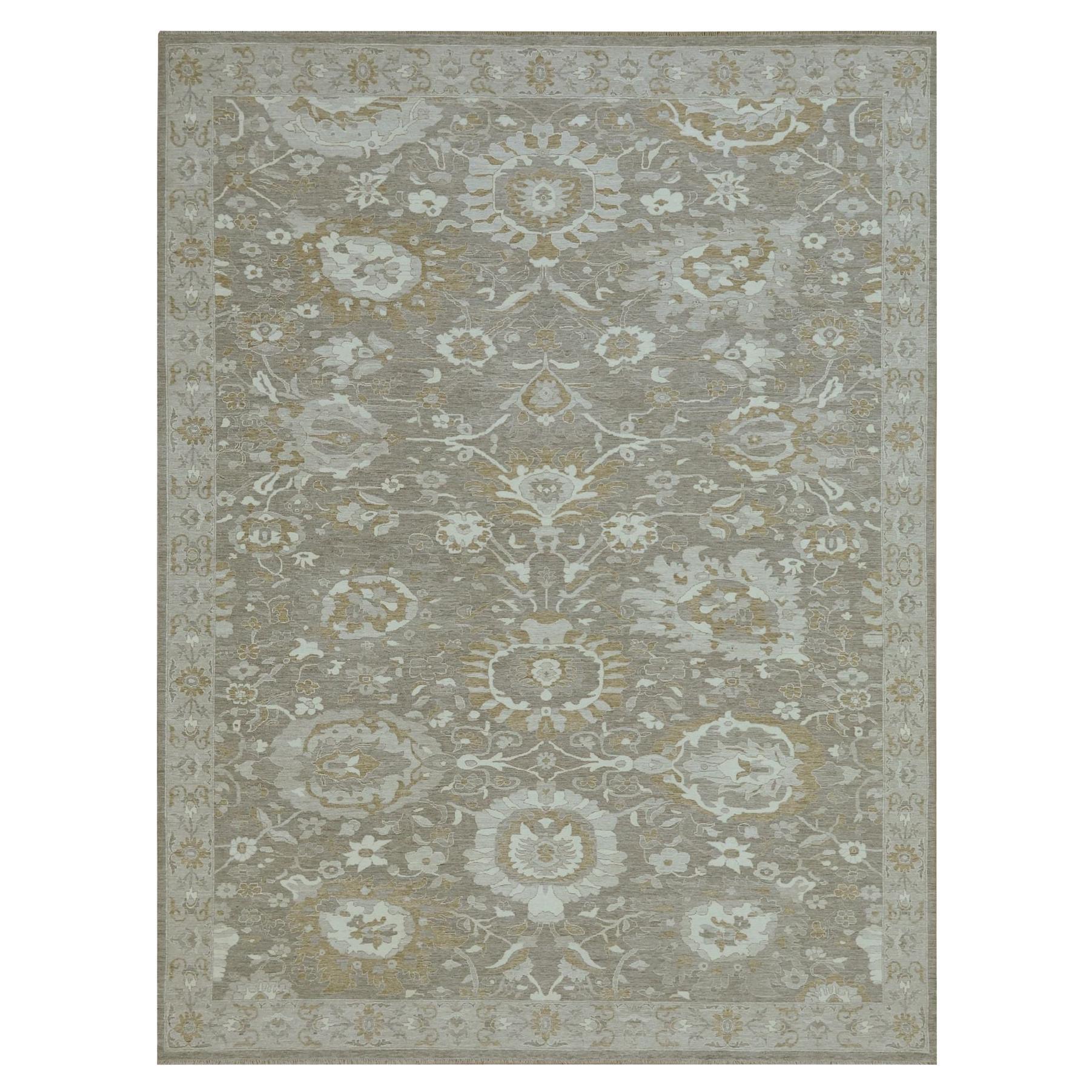 9'x11'10" Gray Hand Knotted Ziegler Mahal Flowers Design Pure Wool Oriental Rug